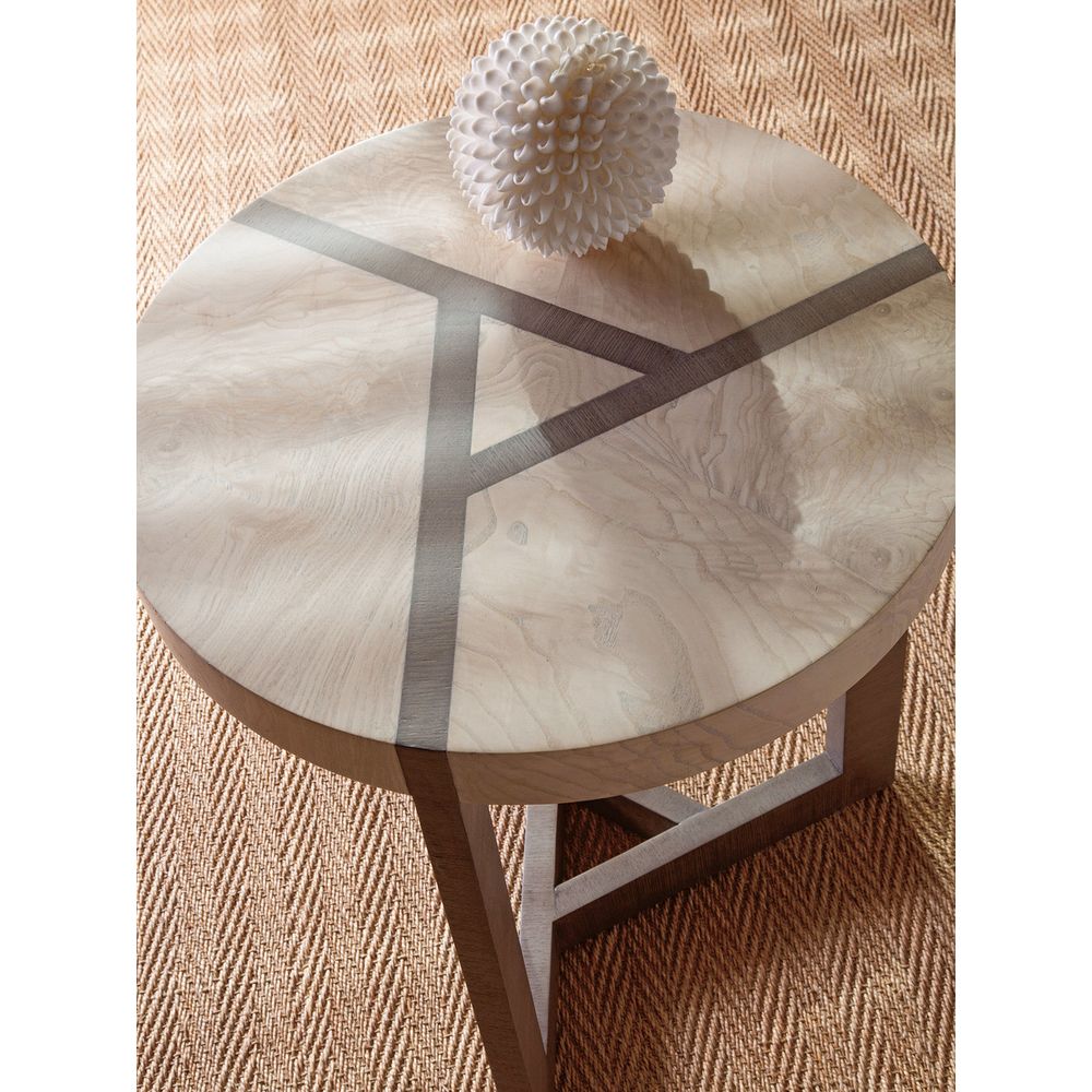 Alternate view of Mercury Spot Table, featuring matte stain, wood, wood inlay, and small round spot tabletop.