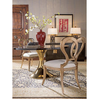 Alternate view of Melody Side Chair, featuring metallic sheen finish, wood, fabric, and armless side chair.