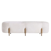 Additional view of Justin Bench, featuring antique brass finish, hair-on-hide, cast metal, and a backless armless bench seat.