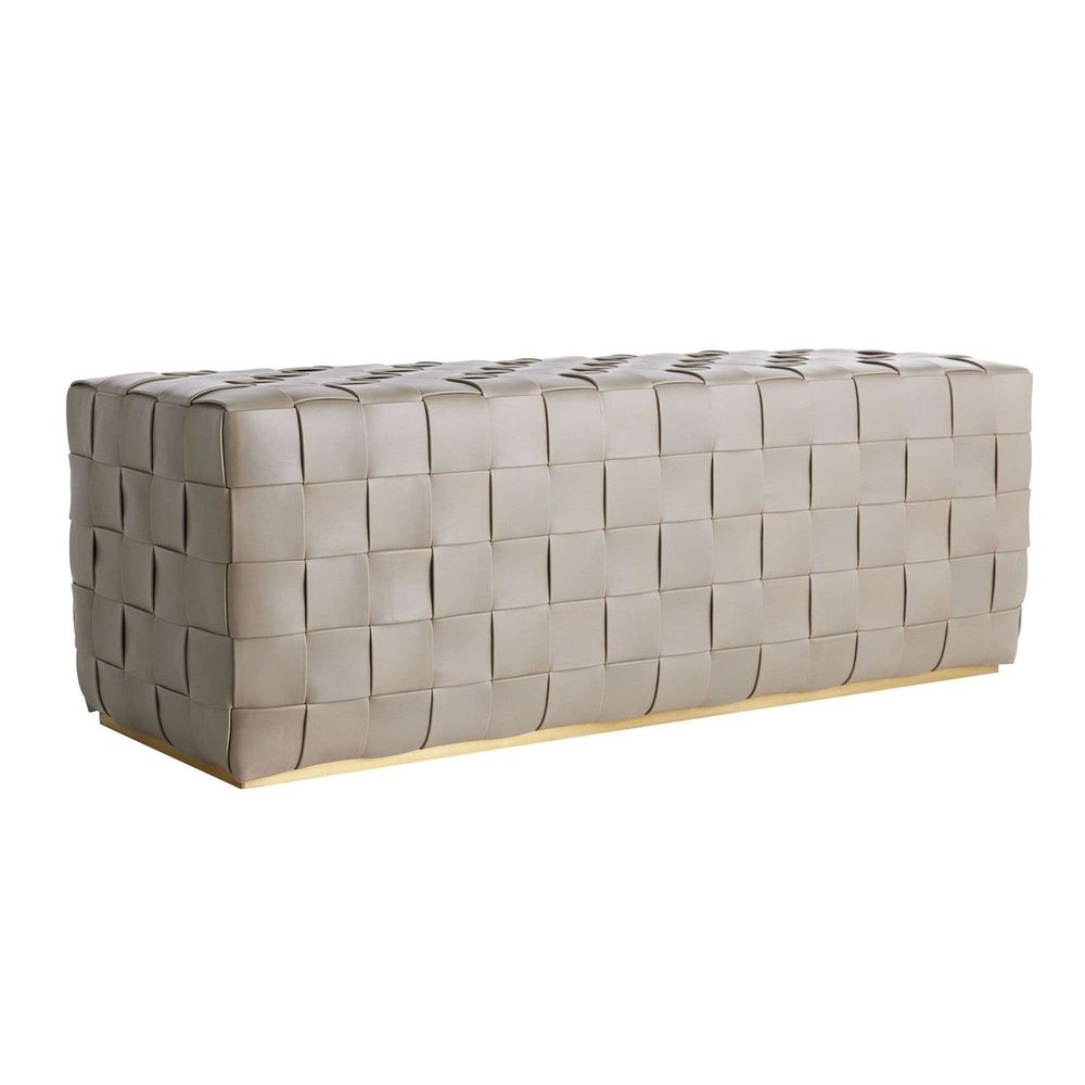Additional view of Sawyer Bench in taupe and greige, featuring woven basketweave finish and backless.