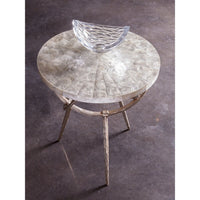 Additional view of Sergio Round Spot Table, featuring iridescent mosaic finish, metal, capiz shell, and a compact round top.
