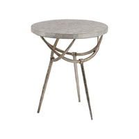 Sergio Round Spot Table, shown in champagne and ivory with metal, capiz shell, and a compact round top.