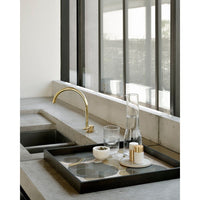 Alternate view of Layered Dots Glass Tray, featuring printed graphic surface, wood, glass, and raised perimeter rim.