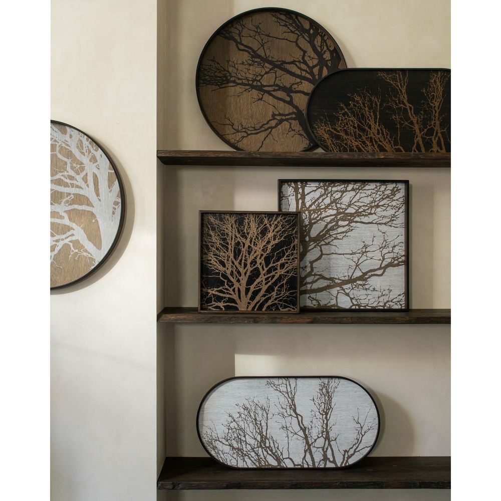 Alternate view of Tree Wooden Tray, featuring matte stain, wood, and raised perimeter rim.