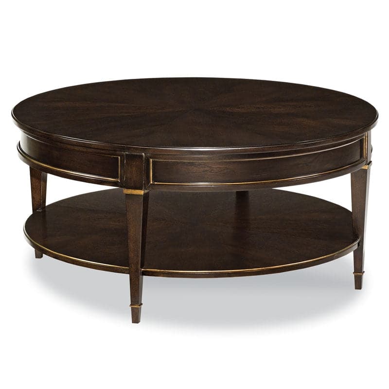 La Salle Cocktail Table, shown in dark brown and espresso with wood, mahogany, and lower display shelf.