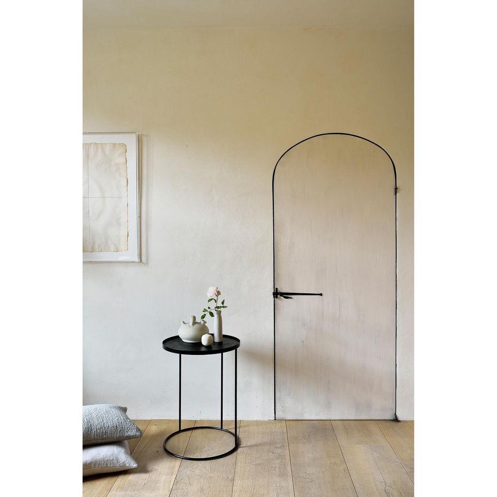 Alternate view of Tray Side Table, featuring matte finish, metal, wood, and a interchangeable tray top.