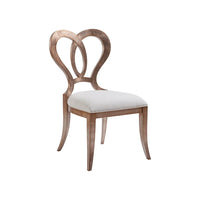 Melody Side Chair, shown in warm silver-bronze and ivory with wood, fabric, and armless side chair.