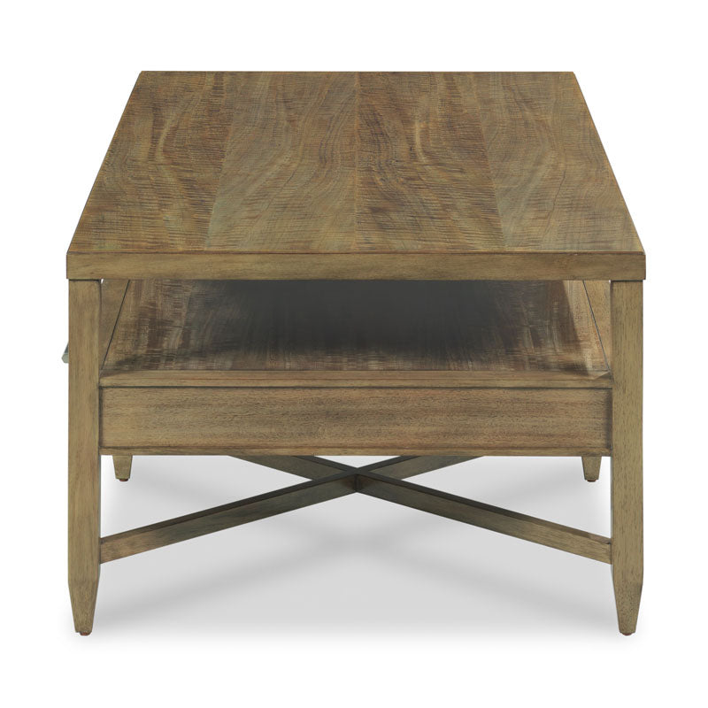 Alternate view of Greenwich Cocktail Table in medium brown and warm taupe.