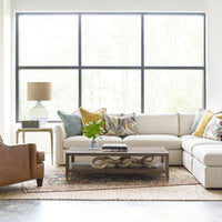 Additional view of Lucia Cocktail Table in taupe and light brown, featuring matte finish and full-width lower storage shelf.
