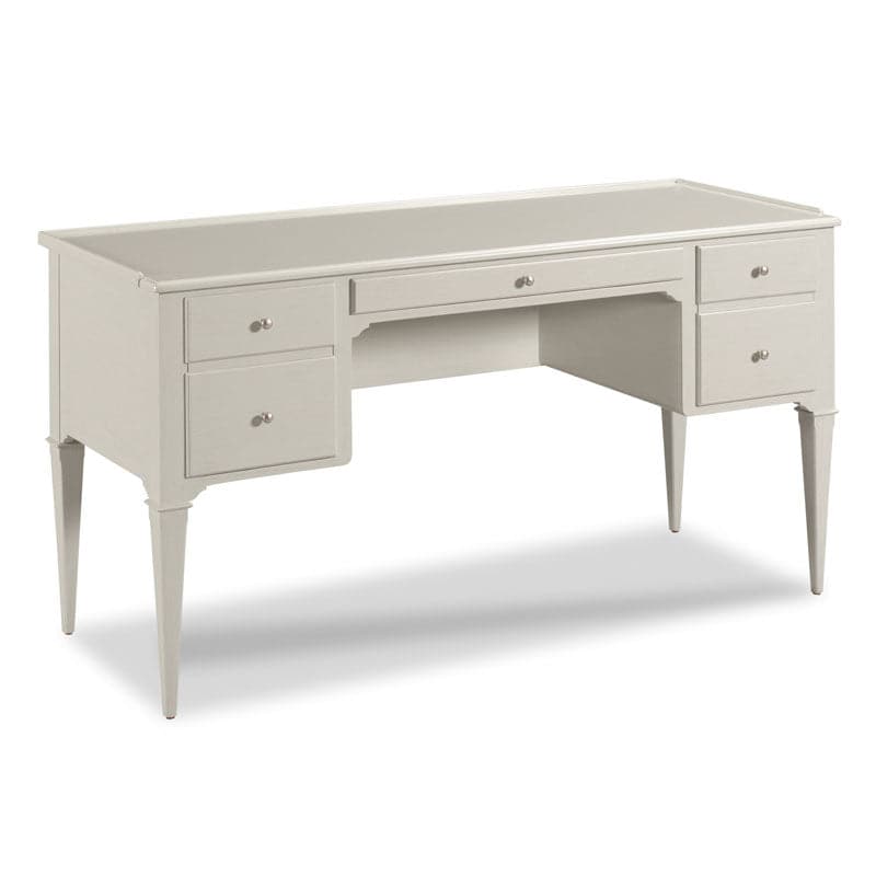 Marseille Writing Desk with Dual File Storage, shown in ivory and warm medium brown with hardwood and wood veneer.