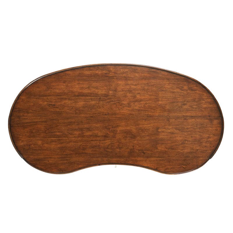 Alternate view of Marseille Kidney Desk in warm medium brown and cherry wood brown.