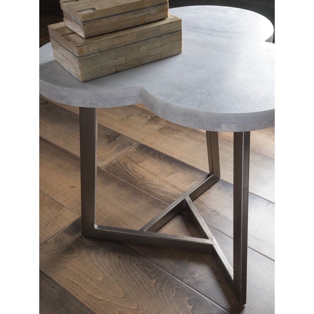 Additional view of Aristo Clover End Table in white and silver, featuring a freestanding open base.