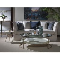Alternate view of Sergio Round Spot Table, featuring iridescent mosaic finish, metal, capiz shell, and a compact round top.