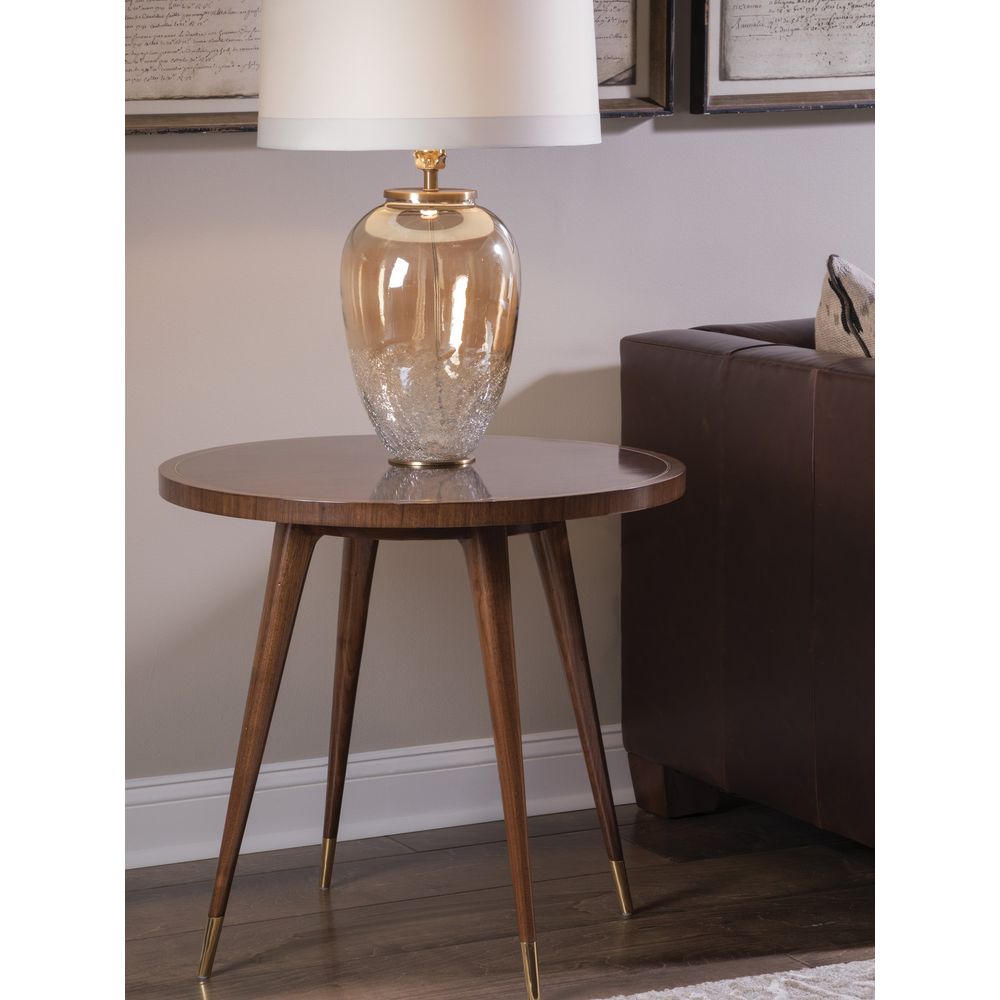 Alternate view of Marlowe Round End Table in rich dark brown and warm walnut brown.