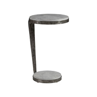 Otto Round Spot Table, shown in gray-white marble and dark gunmetal iron with marble and iron.