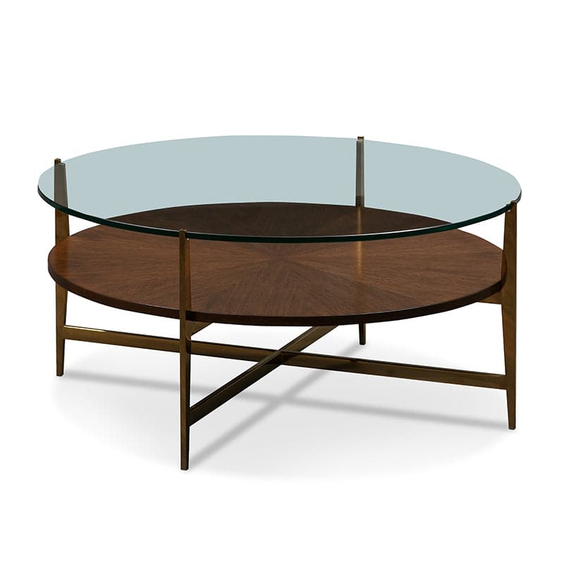 Alternate view of La Scala Cocktail Table in clear glass and dark brown.