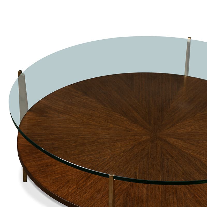 Additional view of La Scala Cocktail Table in clear glass and dark brown.