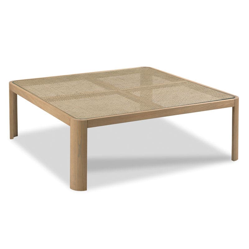 Mirada Square Cocktail, shown in blonde wood and natural beige with ash wood and natural cane.