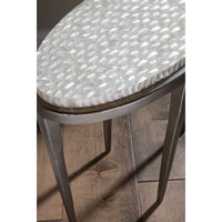 Additional view of Brilliante Spot Table, featuring iridescent inlay finish, metal, capiz shell, and a compact oval surface.