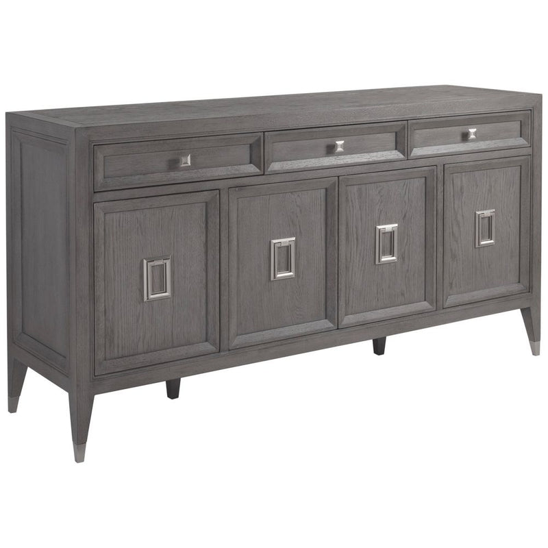 Appellation Buffet, shown in gray and charcoal gray with wood, metal, and three top drawers.