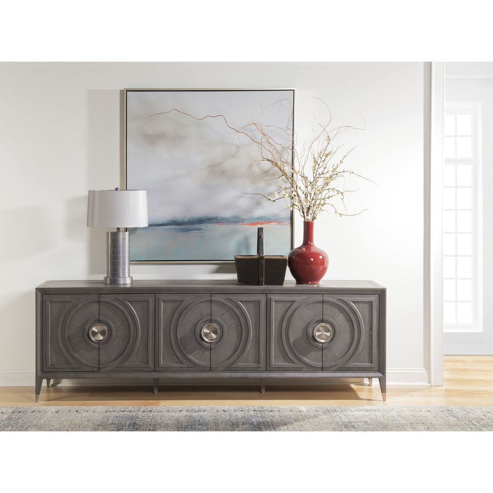 Alternate view of Appellation Long Media Console in charcoal gray and slate gray.