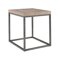 Foray Rectangular End Table, shown in light natural wood and dark gunmetal gray with wood and metal.