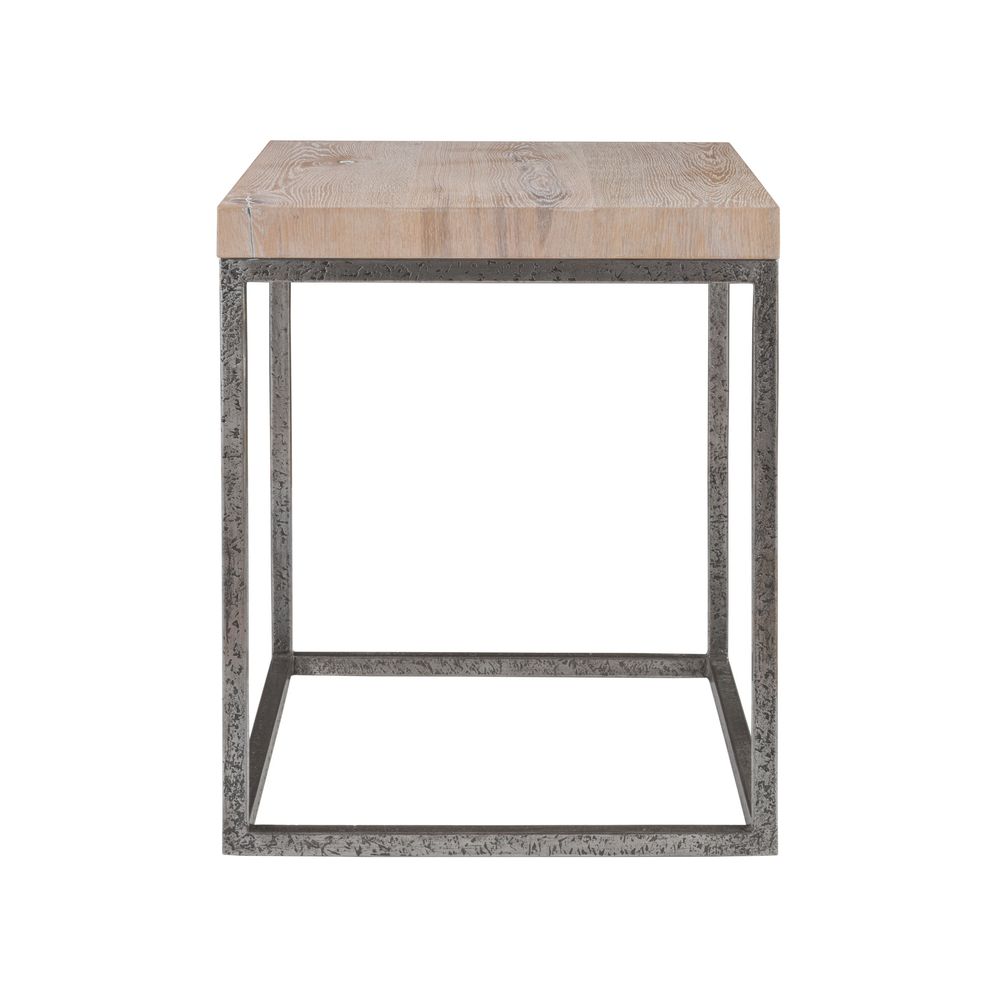 Additional view of Foray Rectangular End Table, featuring matte finish, wood, metal, and a open cuboid metal base.