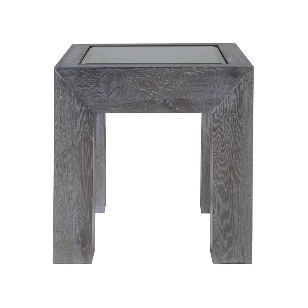 Additional view of Accolade Rectangular End Table in gray and clear, featuring wire-brushed finish and a inset glass top.
