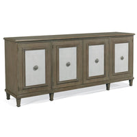 Alternate view of Naples Buffett, featuring matte finish, wood, fabric or textured panel, and four hinged cabinet doors.