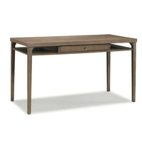 Alternate view of Corbel Writing Table, featuring wood, metal, and centered pull-out writing drawer.