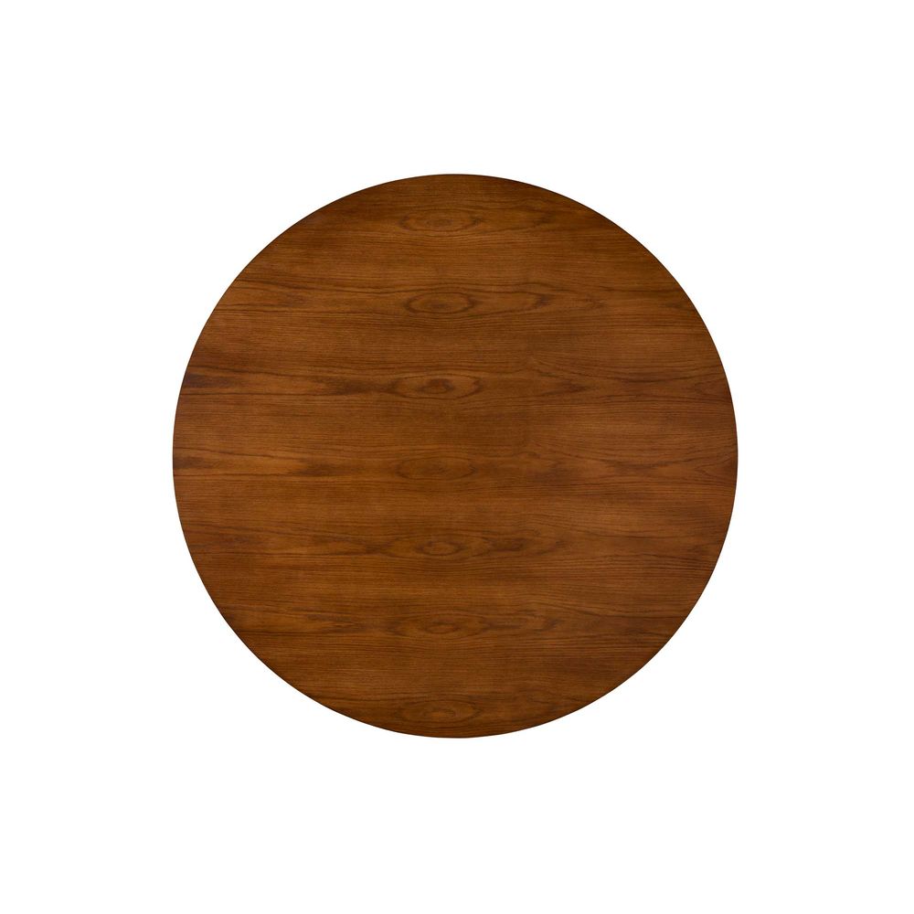 Alternate view of Marco Dining Table, featuring smooth satin top, wood, wood veneer, and a pedestal base.
