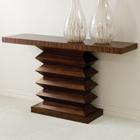 Alternate view of Zig Zag Console Table, featuring polished finish, wood, wood veneer, and freestanding console.