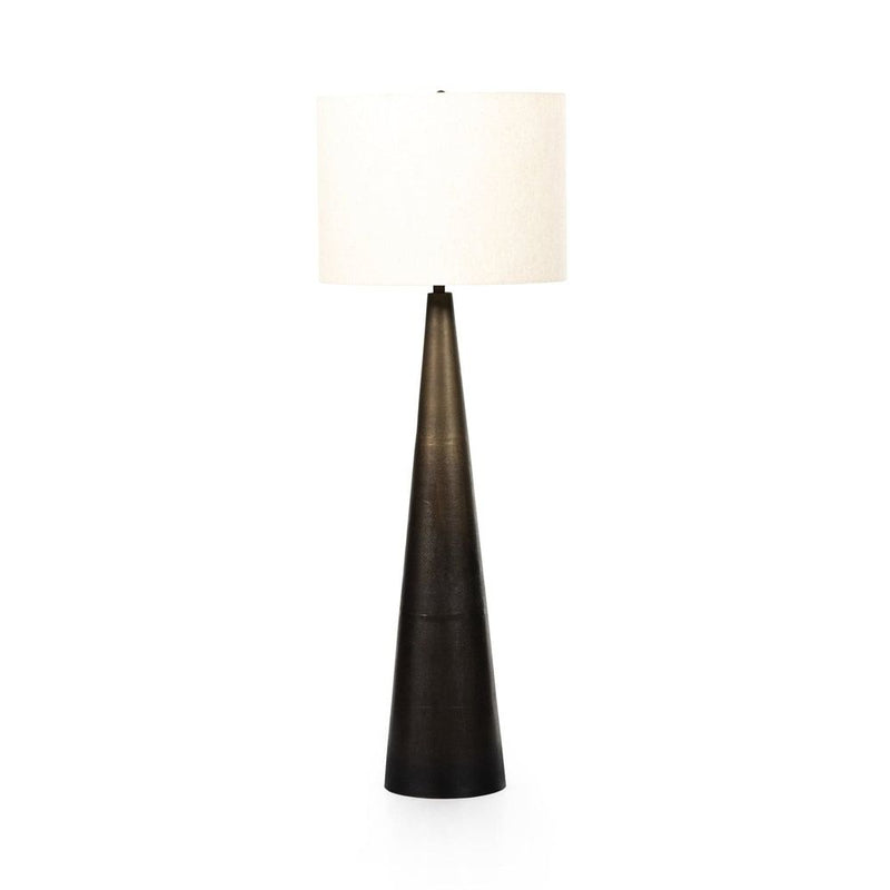 Branson Floor Lamp, shown in antique brass and dark bronze with metal and stainless steel.