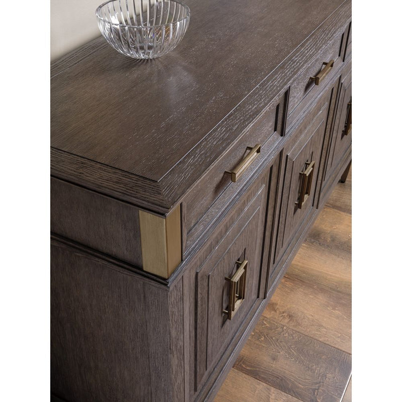 Alternate view of Belvedere Buffet, featuring matte finish, wood, metal, and three top drawers.
