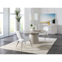 Alternate view of Mar Monte Round Dining Table, featuring matte finish, wood, wood veneer, and a single pedestal base.