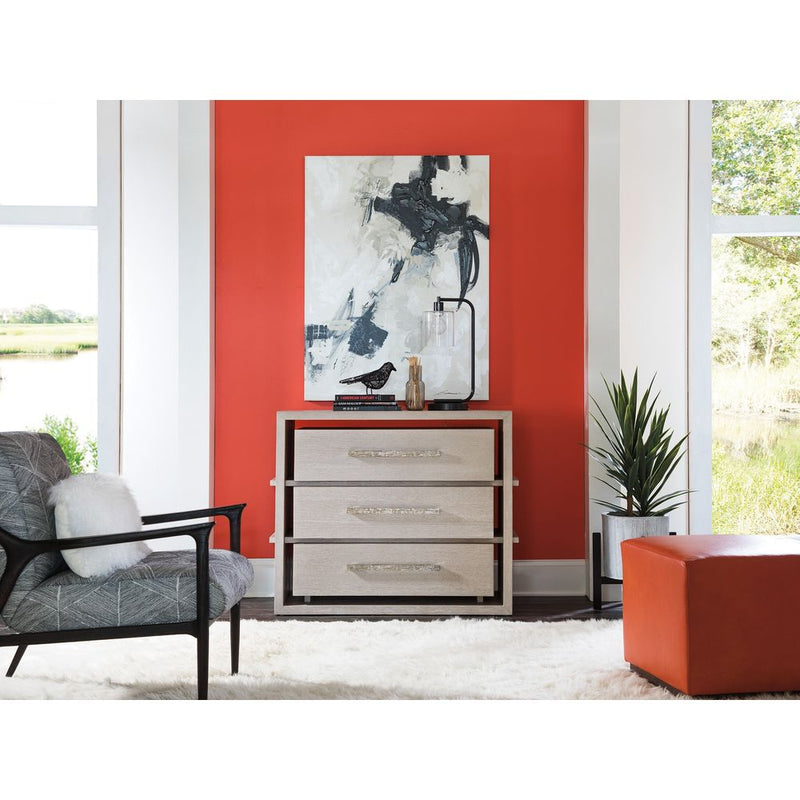 Alternate view of Mar Monte Hall Chest, featuring brushed metal finish, wood, wood veneer, and three full-width drawers.