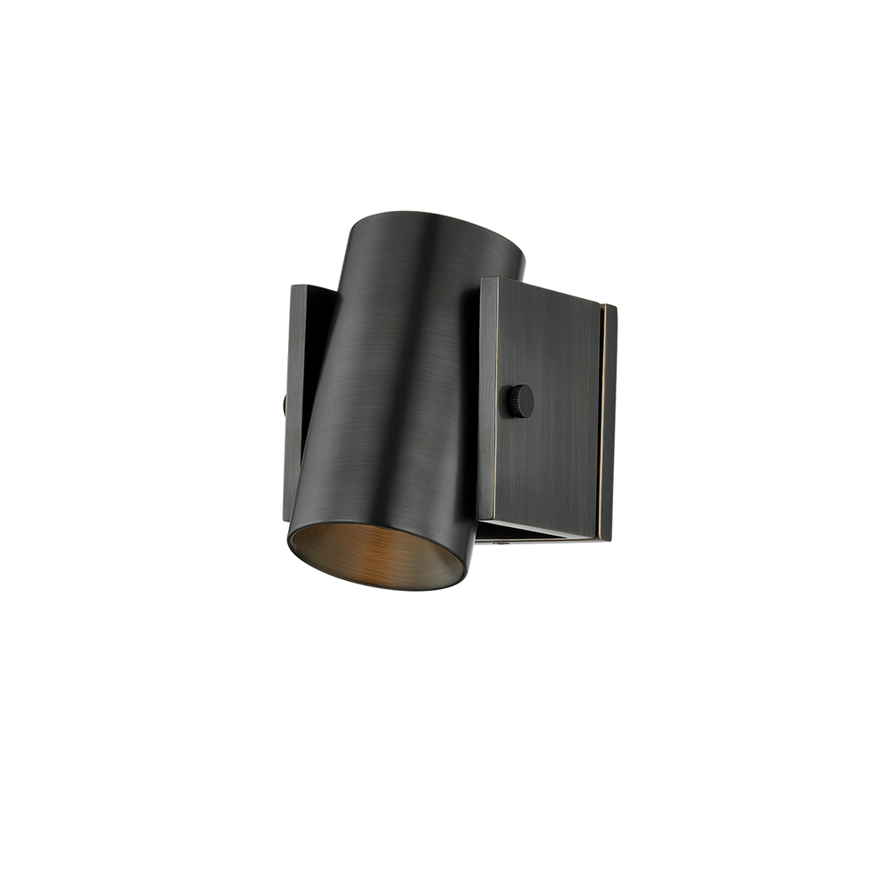 Nowra Wall Sconce, shown in dark bronze and black with metal and wall-mounting hardware.