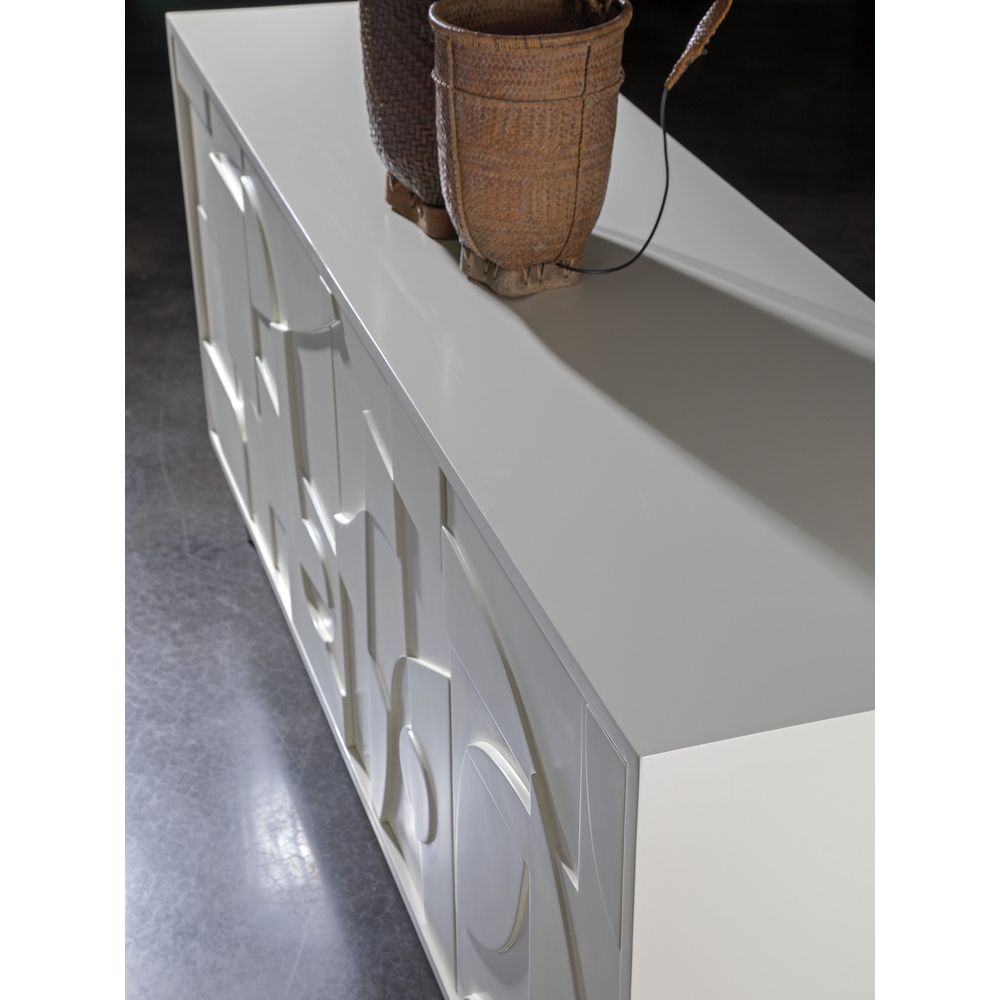 Additional view of Bardo Long Media Console in white and off-white.