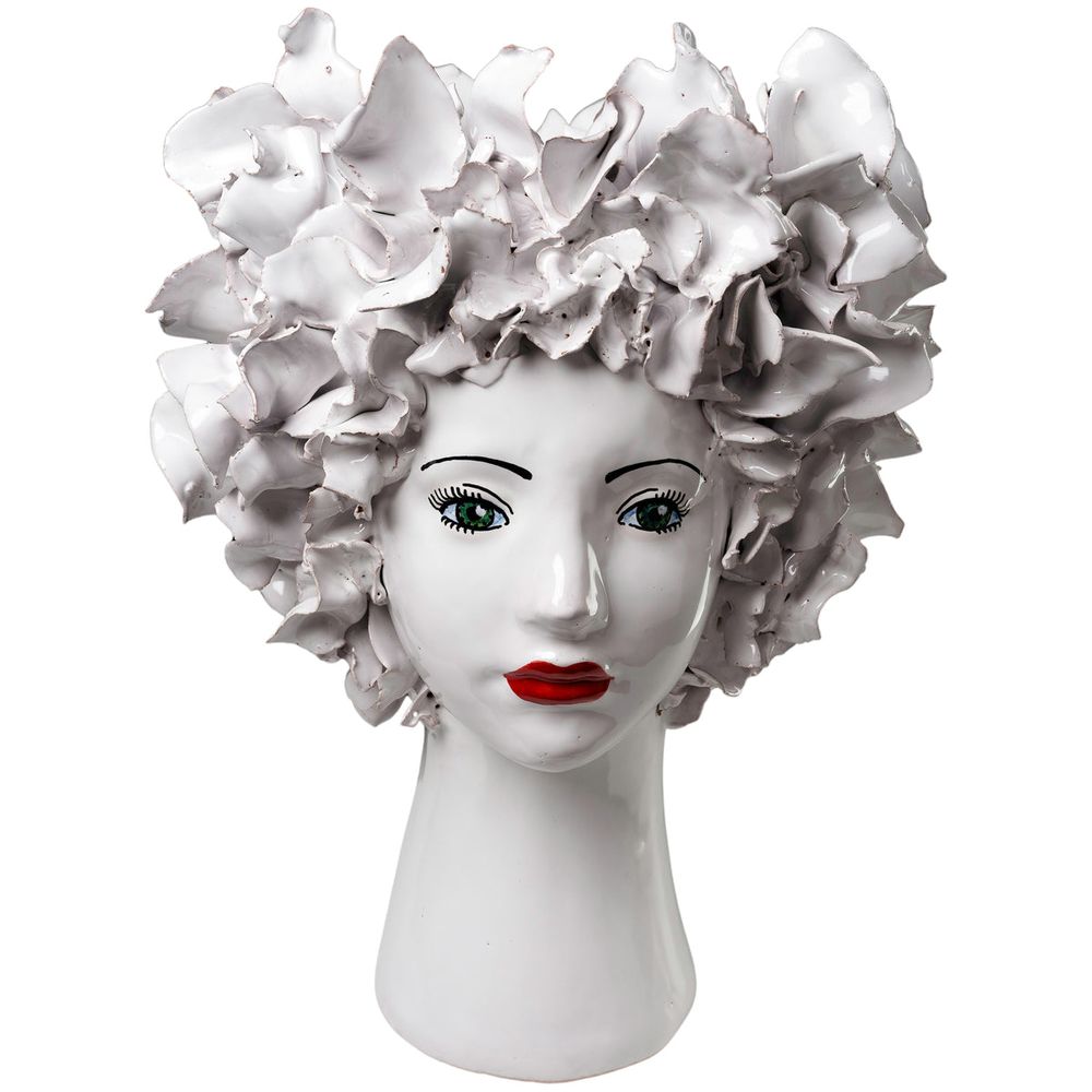 Ceramic Head Vase, White Flowers, shown in white with ceramic and open-top floral headdress cavity for stems.