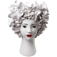 Ceramic Head Vase, White Flowers, shown in white with ceramic and open-top floral headdress cavity for stems.
