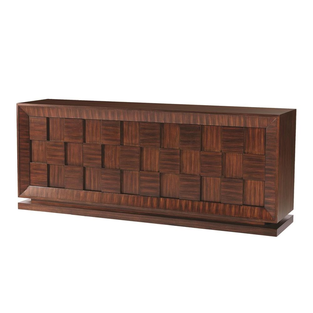 Quad Block Chest, shown in dark brown and espresso with wood, wood veneer, and long low storage chest.