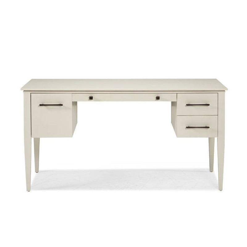 3rd Street Writing Desk, shown in ivory and cream with wood, metal, and integrated multi-drawer storage.