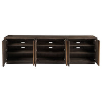 Additional view of Andare Long Media Console in dark brown and espresso, featuring multi-door enclosed storage.