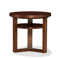 Manhattan End Table, shown in dark brown and espresso brown with wood, oak, and integrated lower circular shelf.