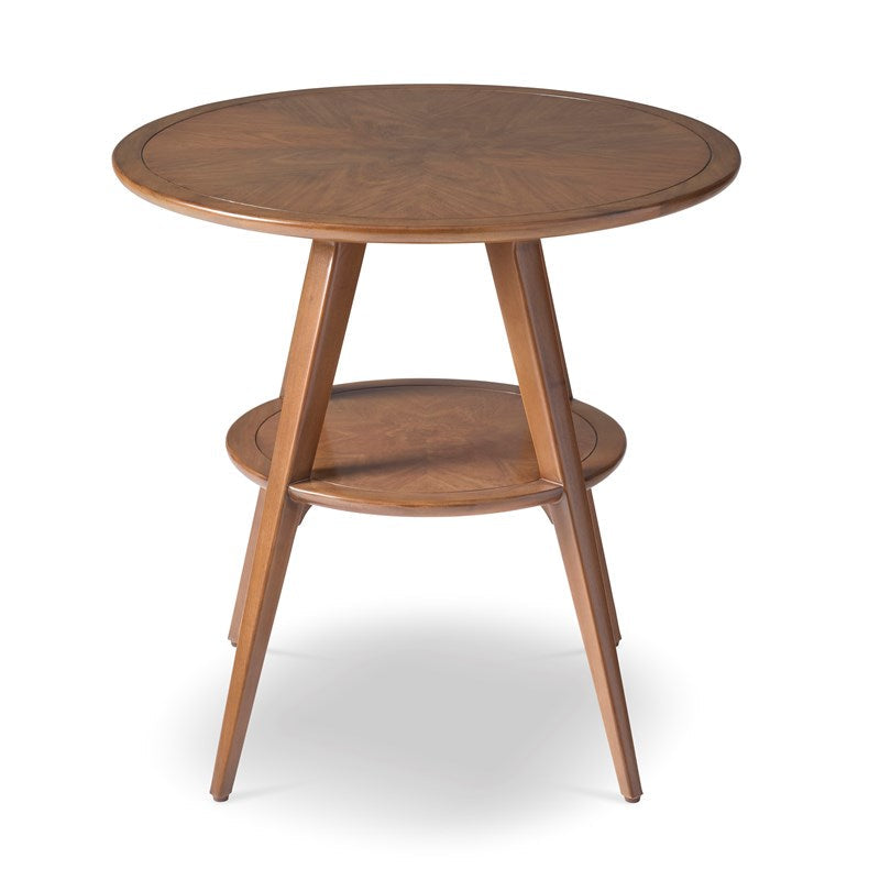 Dakota End Table, shown in medium walnut brown and warm amber-brown with wood and wood veneer.