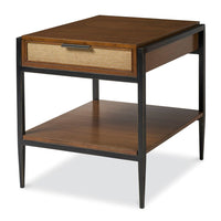Alternate view of Raffia Rectangular Side Table in medium walnut brown and black.