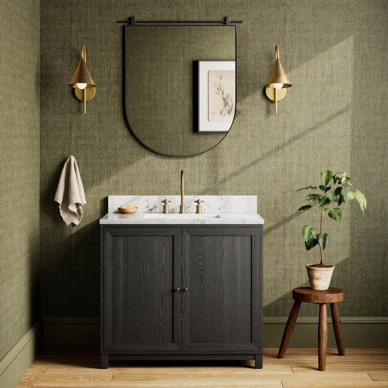 Alternate view of Veneto Single Vanity, featuring satin finish, oak wood/veneer, marble, and integrated single sink basin.