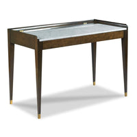 Marmo Writing Table, shown in dark brown and white with hardwood, marble, and a inset marble writing surface.