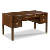 Alternate view of Grenville Desk, featuring clear coat finish, hardwood, burl wood veneer, and double pedestal storage.