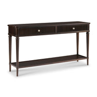 Alternate view of Bennett Console Table, featuring wood, metal, and two front drawers with reeded faces.